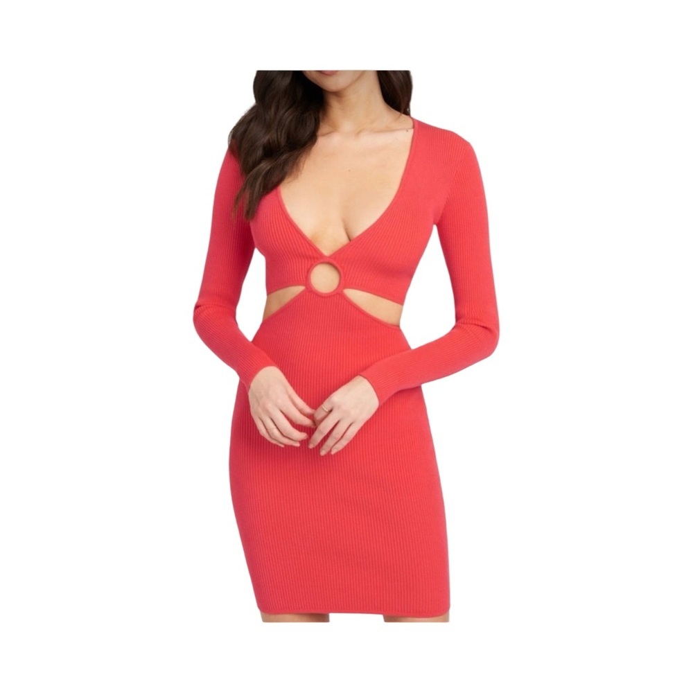 Bebe Side Cutout Ring Detail Bodycon Ribbed Dress NWT Size L